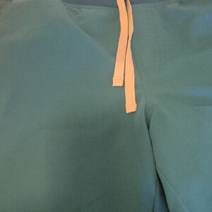 Figs Teal Scrub Pants Joggers with Orange Drawstring
